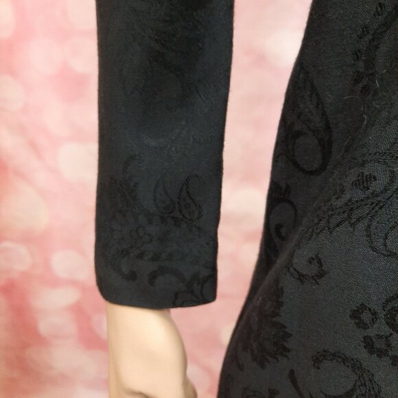 Vintage 80s David Warren Black Jaquard Long Sleeve Dress Size S Midi Sheath - Picture 6 of 12